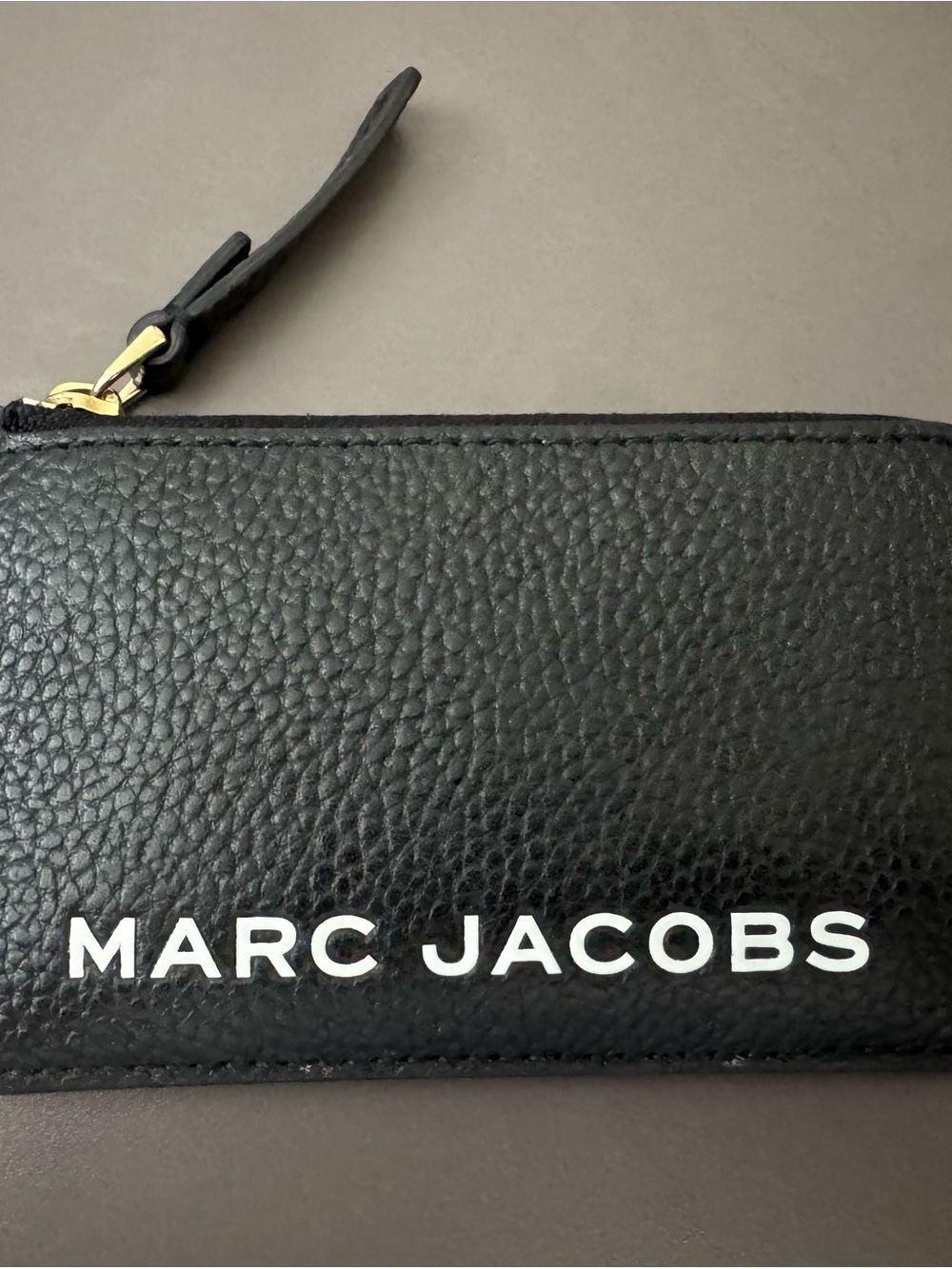 Marc Jacobs Black Pebbled Leather Card Holder with Gold Zip